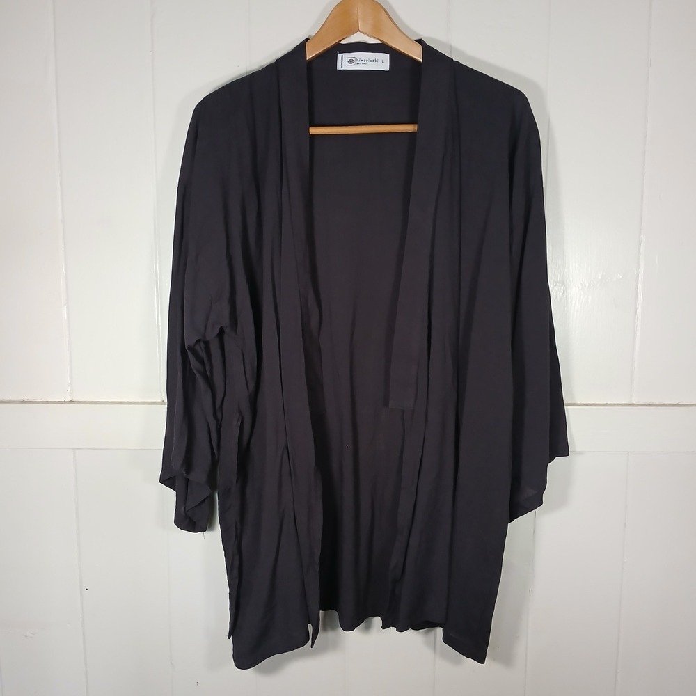 Himoriwabi Wrap Cardigan Robe Adult L Black Made in Japan Kimono Style Noragi - Picture 5 of 7